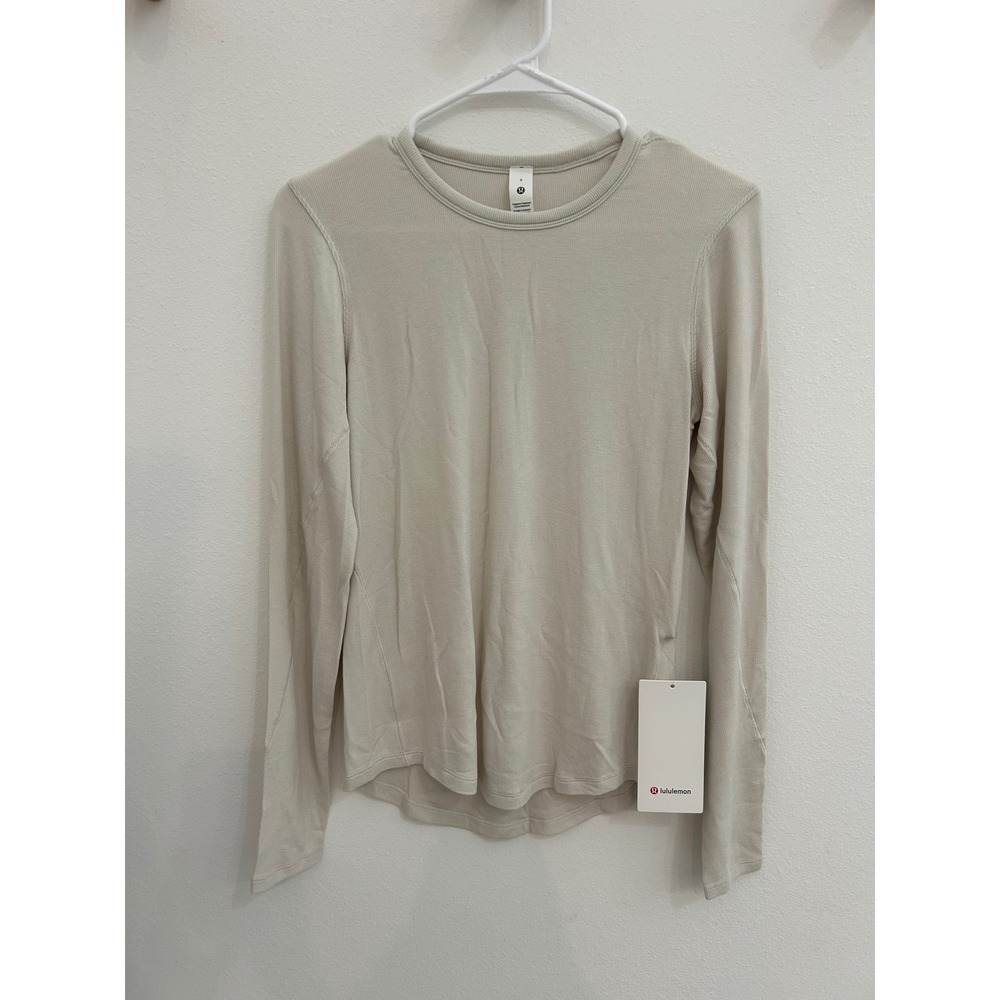 Lululemon Hold Tight Long Sleeve Ribbed Top Bone Beige Size 8 NWT